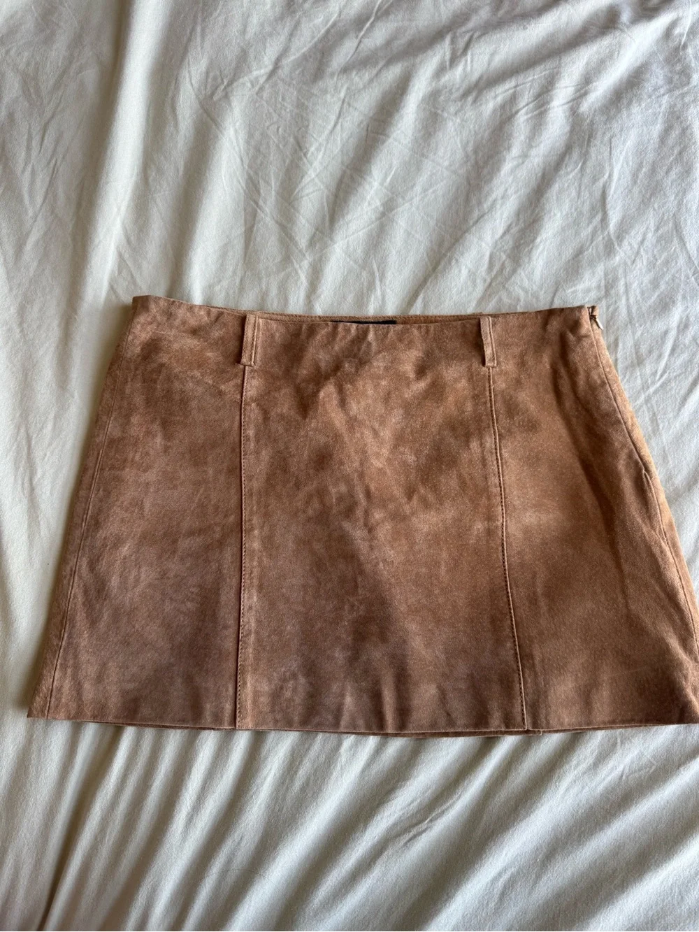 ZARA Suede Mini Skirt Light Camel Tan Size S 4341/503